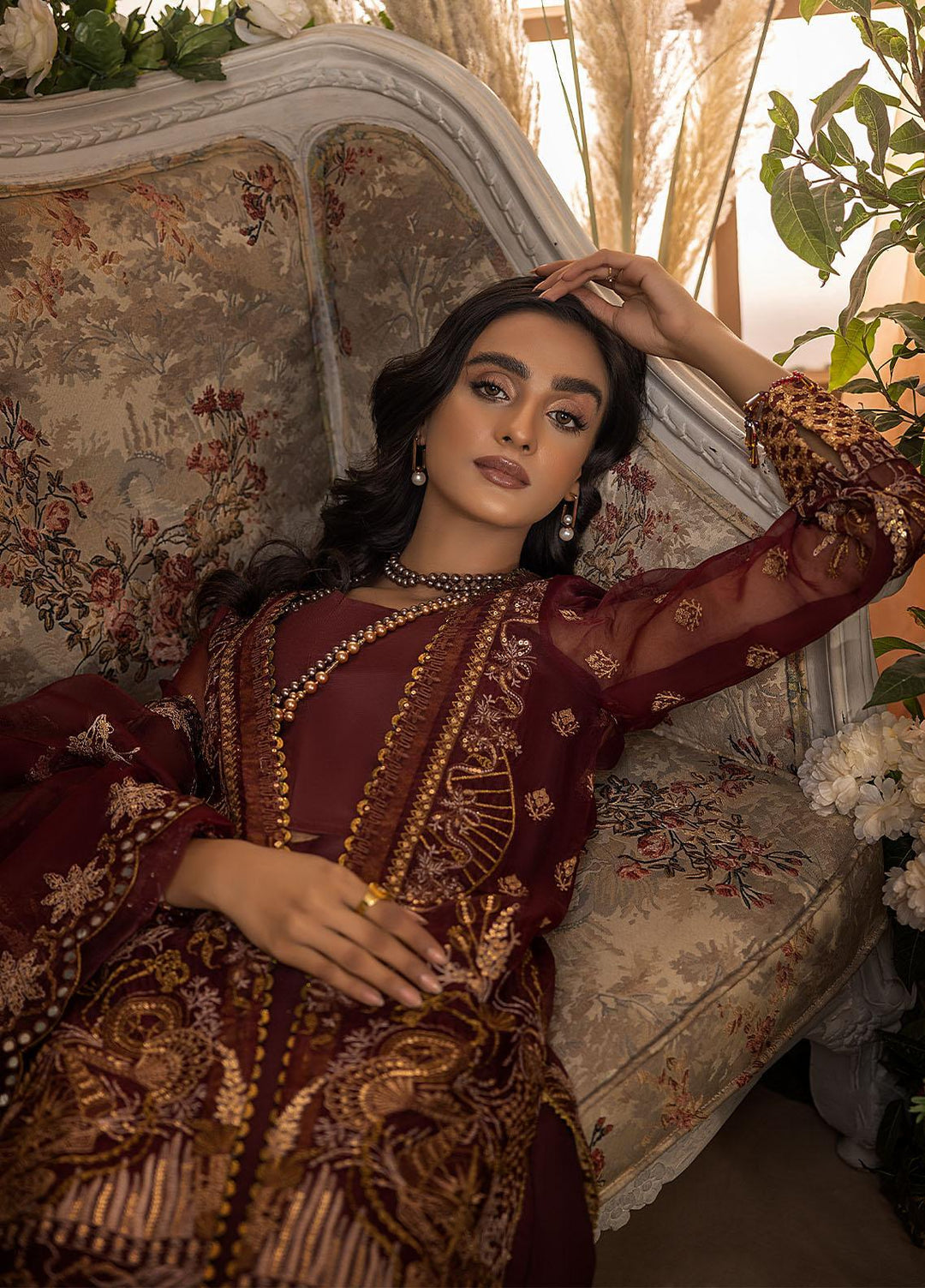 Nikhaar by Awwal Embroidered Organza Suits Unstitched 4 Piece AW22N D-04 Coral - Formal Collection