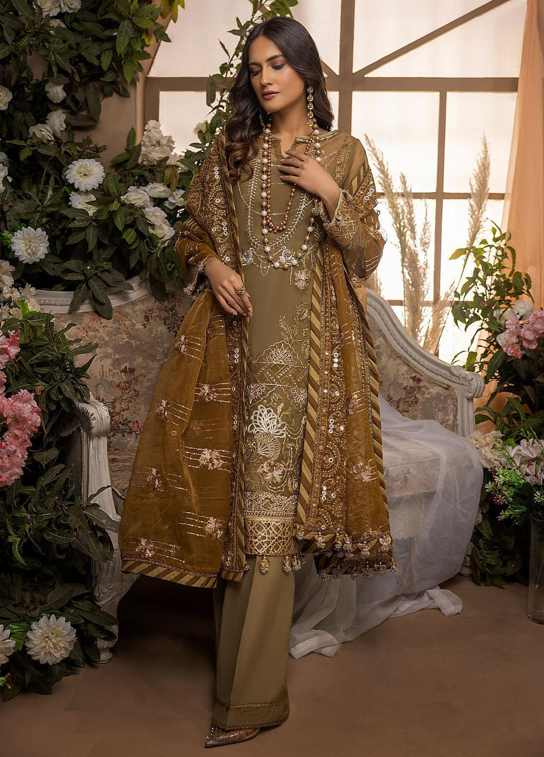 Nikhaar by Awwal Embroidered Organza Suits Unstitched 4 Piece AW22N D-05 Zircon - Formal Collection