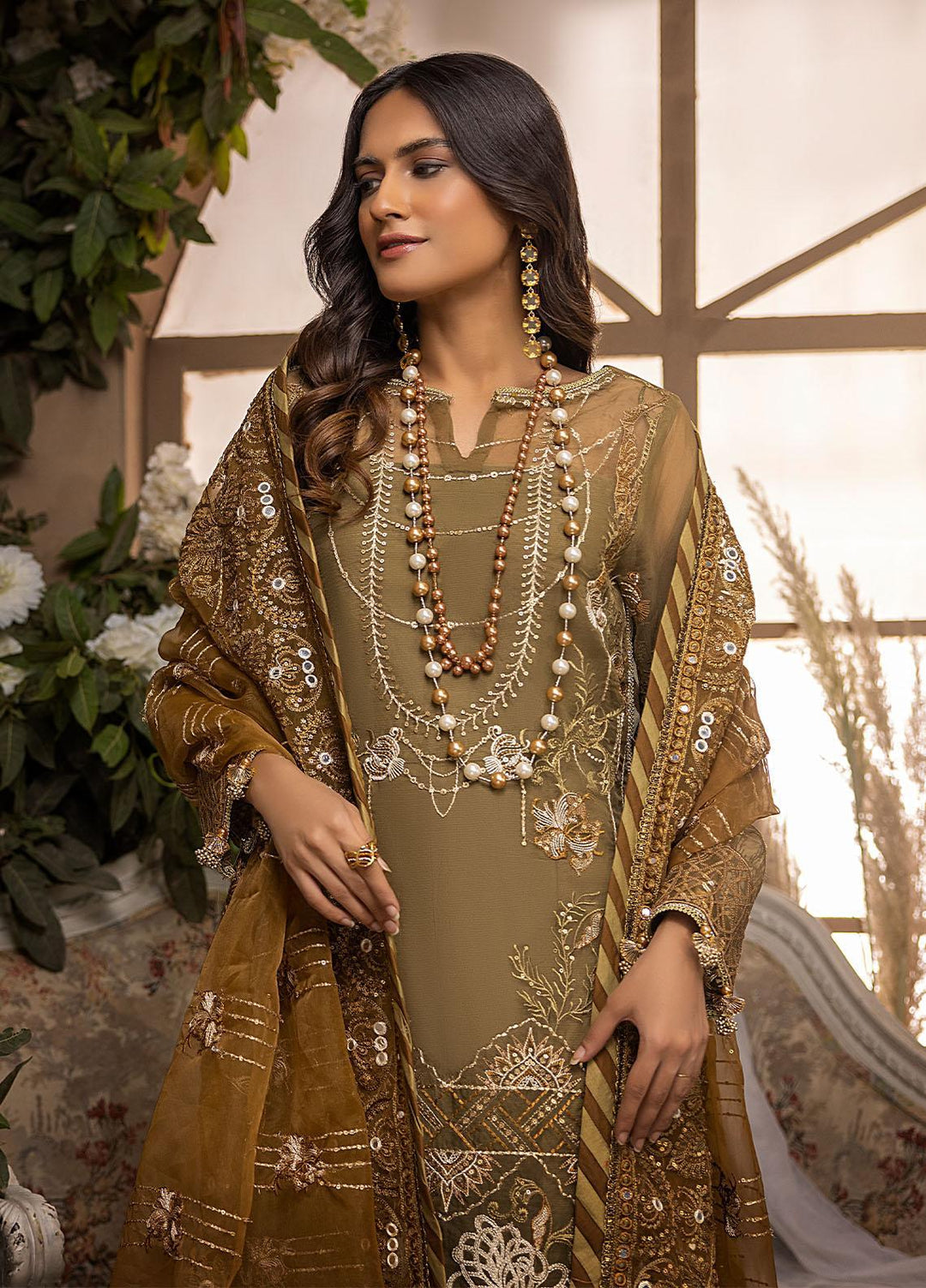 Nikhaar by Awwal Embroidered Organza Suits Unstitched 4 Piece AW22N D-05 Zircon - Formal Collection