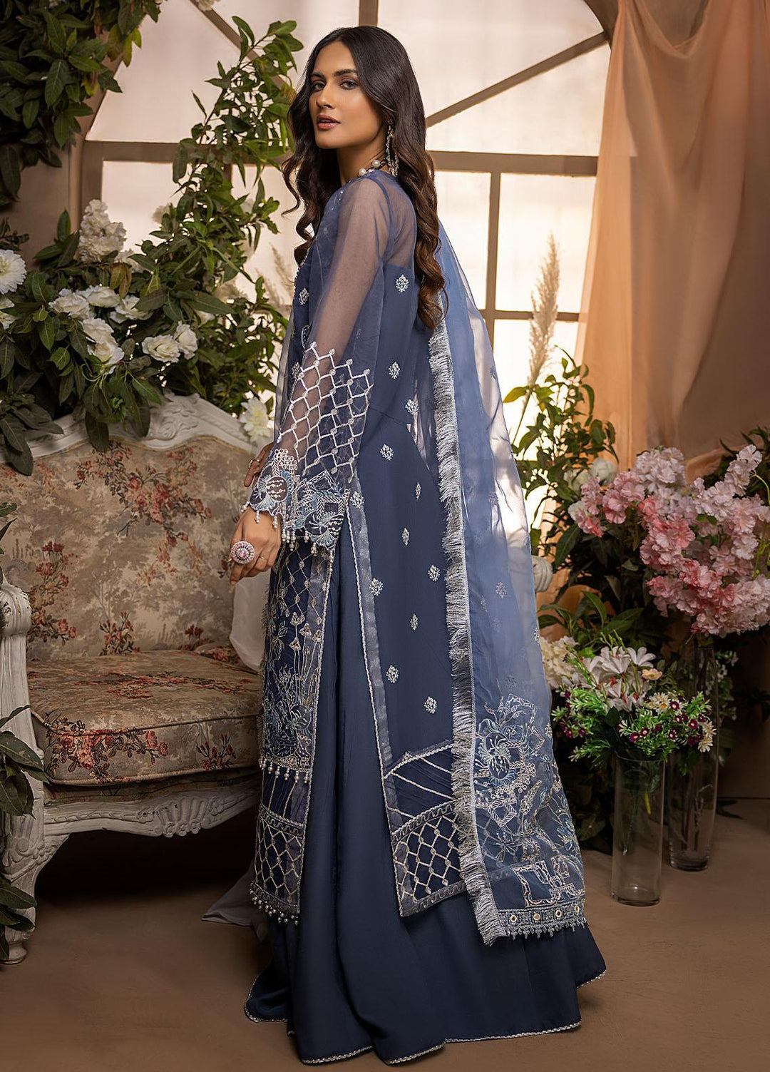 Nikhaar by Awwal Embroidered Organza Suits Unstitched 4 Piece AW22N D-06 Oynx - Formal Collection