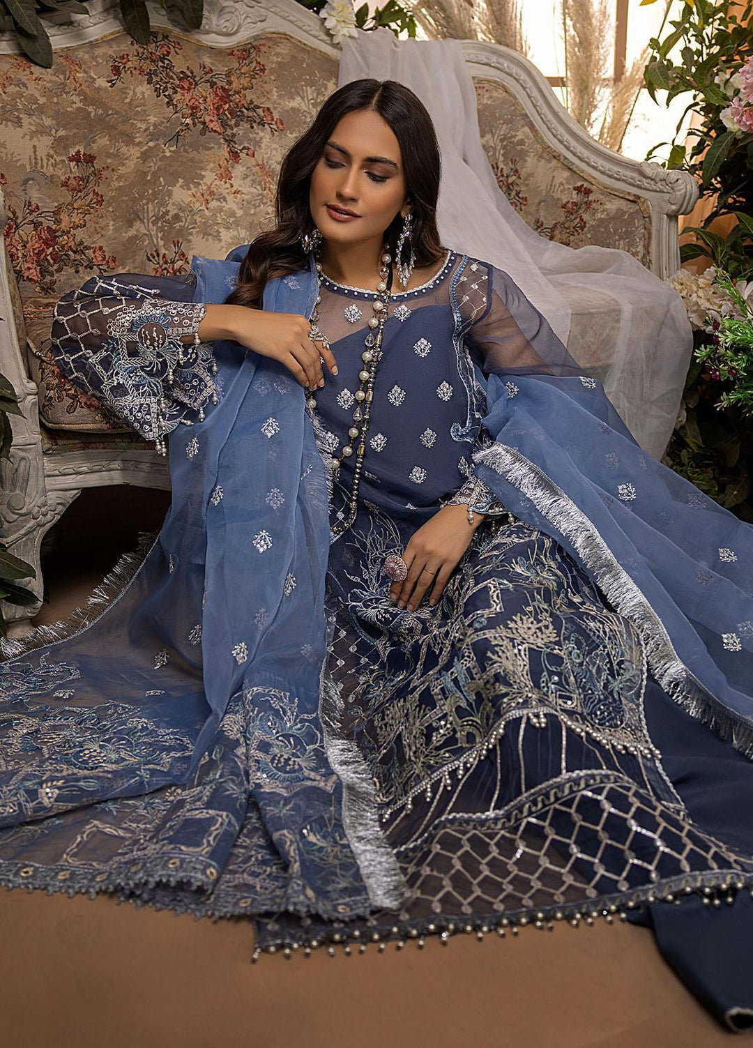 Nikhaar by Awwal Embroidered Organza Suits Unstitched 4 Piece AW22N D-06 Oynx - Formal Collection