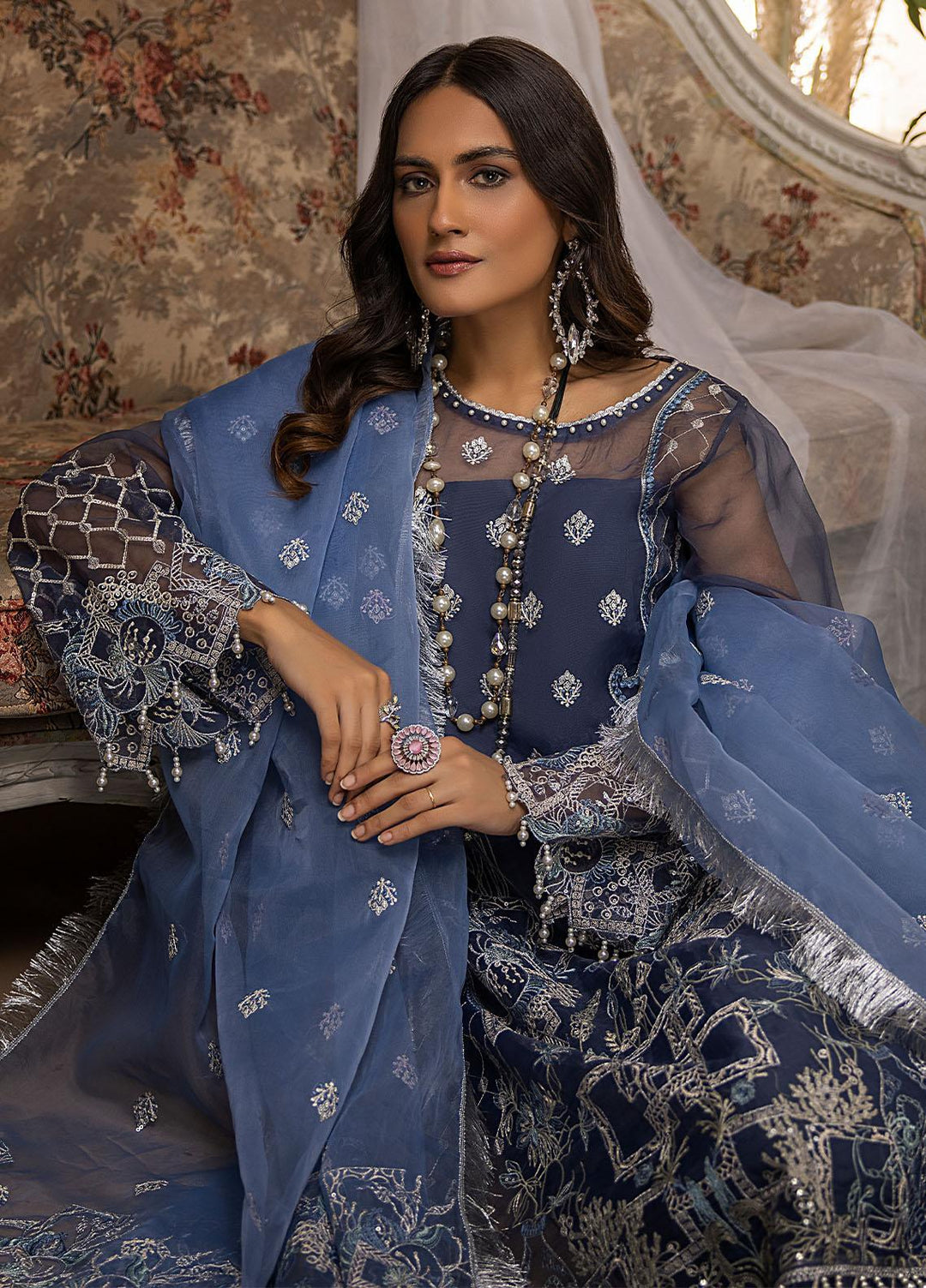 Nikhaar by Awwal Embroidered Organza Suits Unstitched 4 Piece AW22N D-06 Oynx - Formal Collection