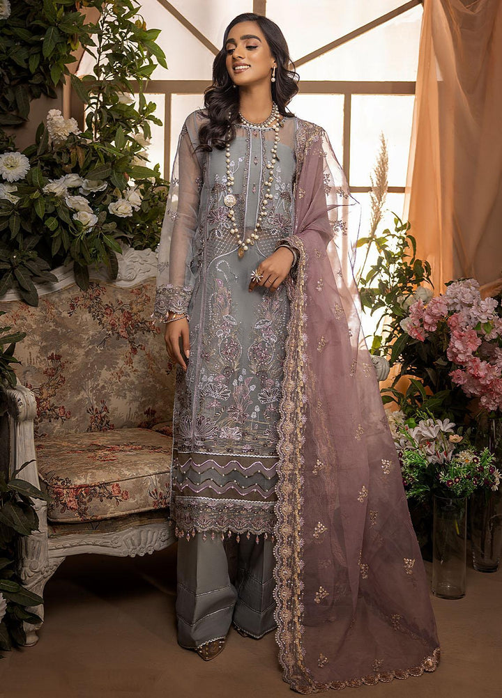 Nikhaar by Awwal Embroidered Organza Suits Unstitched 4 Piece AW22N D-08 Moonstone - Formal Collection