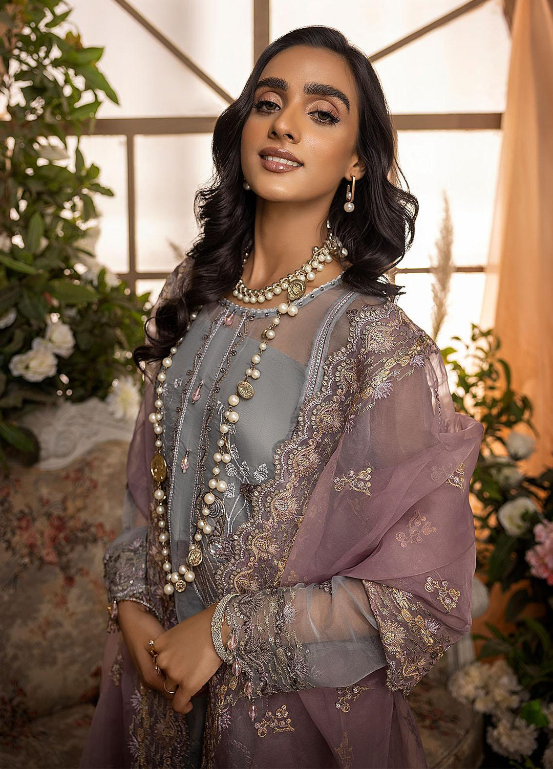 Nikhaar by Awwal Embroidered Organza Suits Unstitched 4 Piece AW22N D-08 Moonstone - Formal Collection