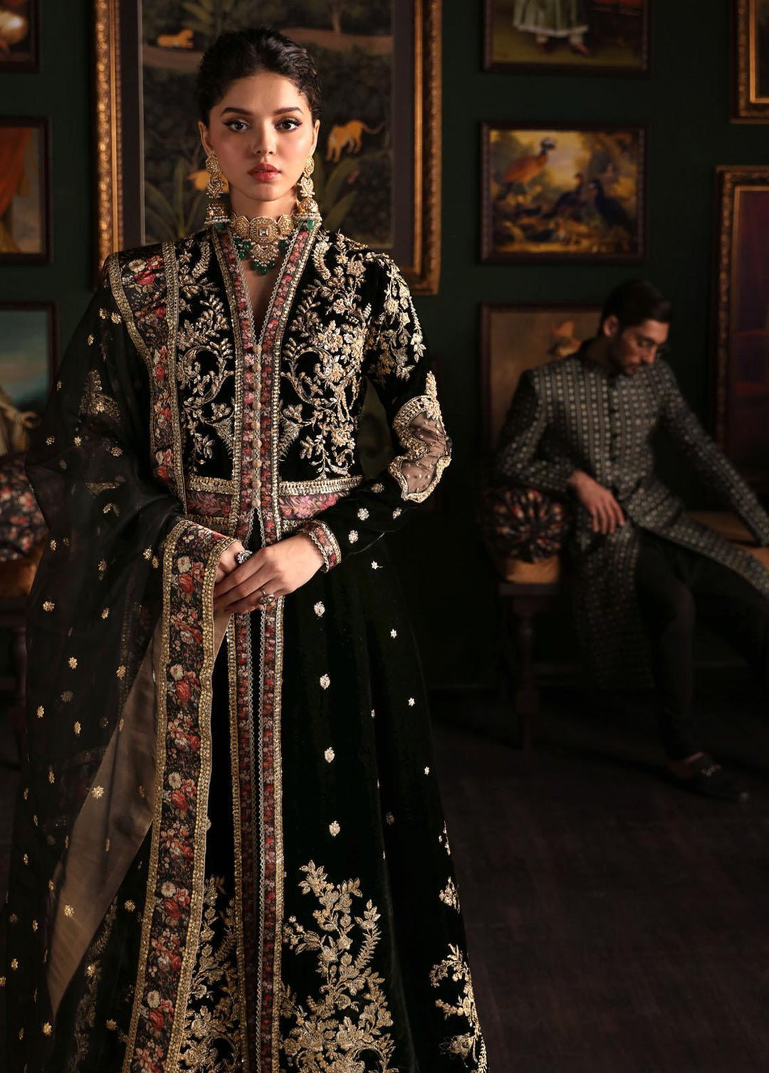 Niloufer By Mushq Embroidered Velvet Suits Unstitched 3 Piece MQ23N MV23-05 Pari - Luxury Collection