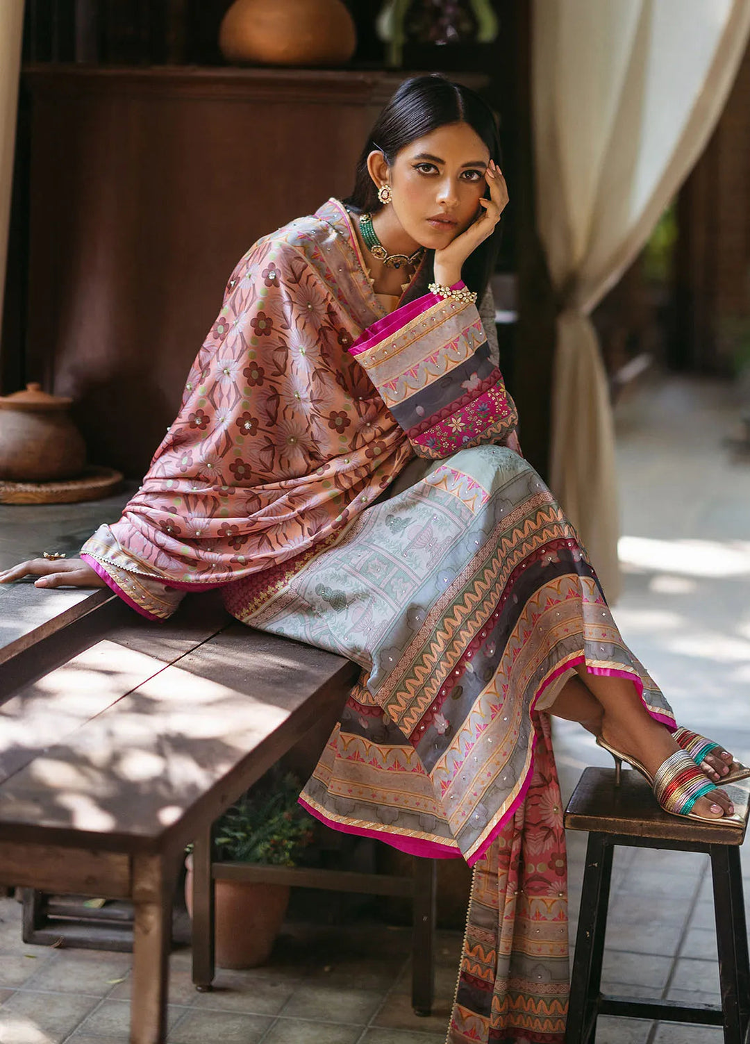 Nirvana By Mushq Embroidered Raw Silk Suit Unstitched 3 Piece MQ24N MPS-02 Taffy - Fesrive Collection