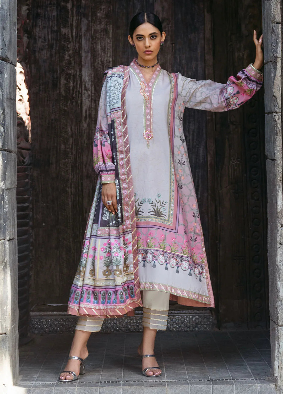 Nirvana By Mushq Embroidered Raw Silk Suit Unstitched 3 Piece MQ24N MPS-03 Pewter - Fesrive Collection