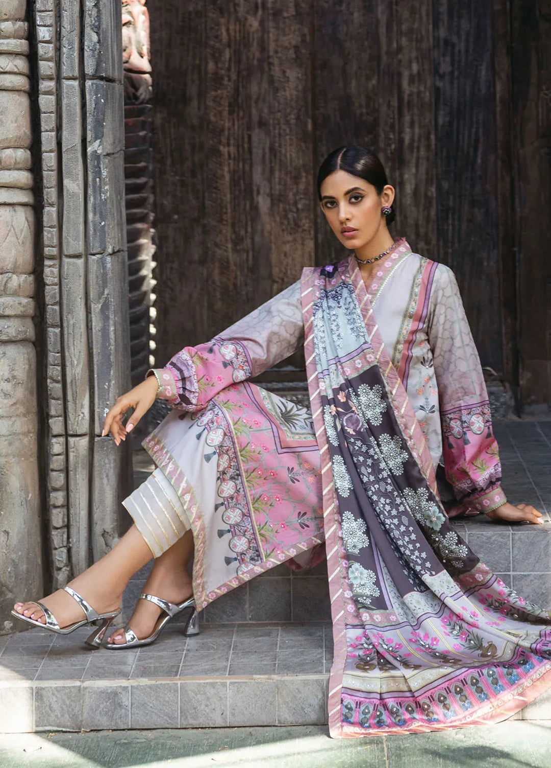 Nirvana By Mushq Embroidered Raw Silk Suit Unstitched 3 Piece MQ24N MPS-03 Pewter - Fesrive Collection