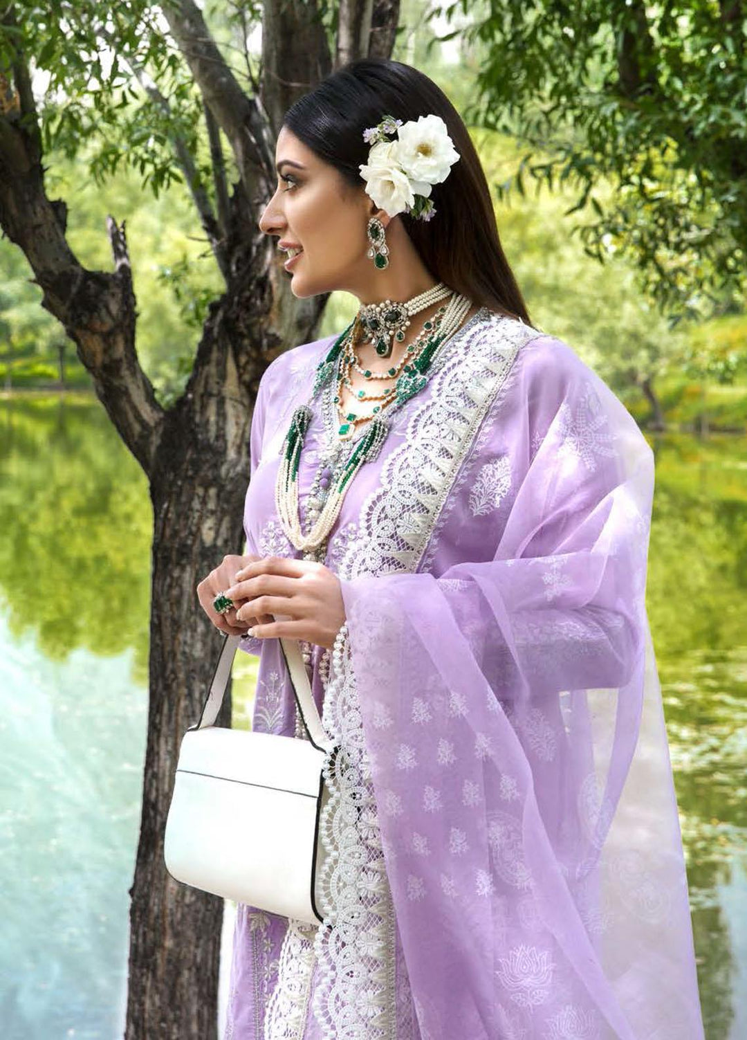 Nisa Hussain Embroidered Lawn Suits Unstitched 3 Piece NSH21L 07 LILAC BREEZE - Luxury Collection