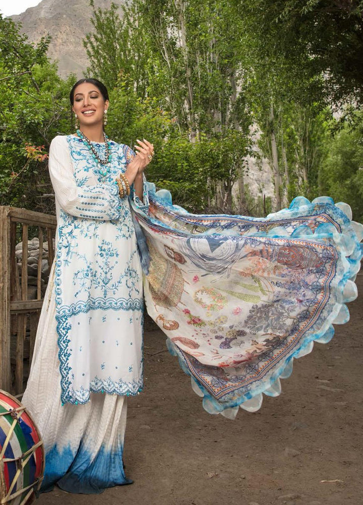 Nisa Hussain Embroidered Lawn Suits Unstitched 3 Piece NSH21L 09 PORCELAIN - Luxury Collection