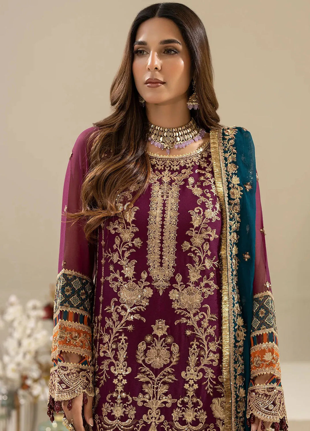 Nisha by Imrozia Premium Pret Embroidered Chiffon 3 Piece Suit M-84 Zehak