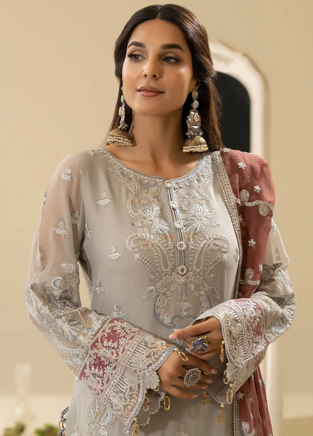 Nisha by Imrozia Premium Pret Embroidered Chiffon 3 Piece Suit M-85 Mehza
