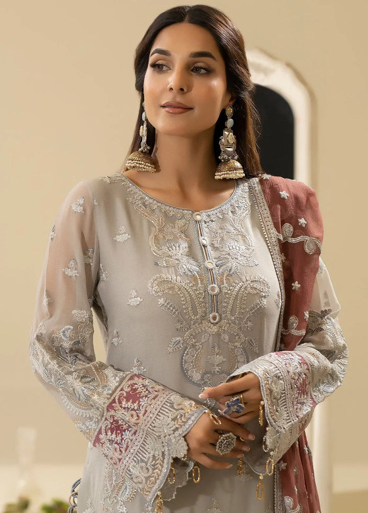 Nisha by Imrozia Premium Pret Embroidered Chiffon 3 Piece Suit M-85 Mehza