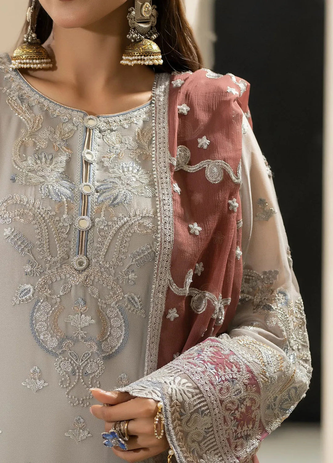 Nisha by Imrozia Premium Pret Embroidered Chiffon 3 Piece Suit M-85 Mehza