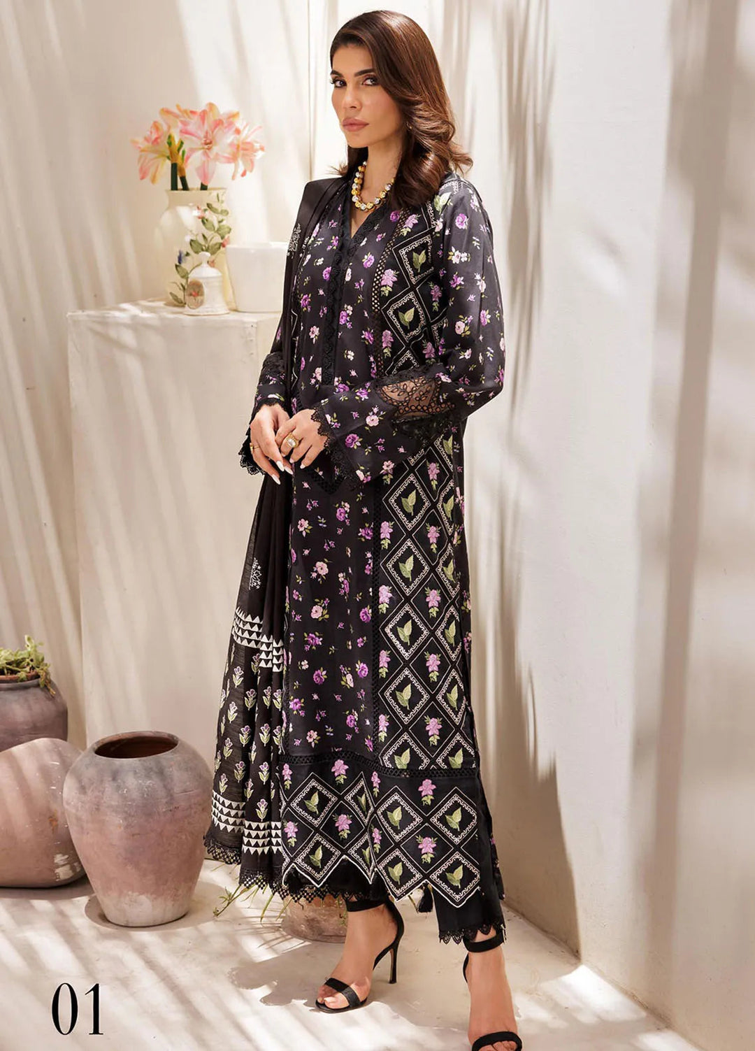 Nissa by RajBari Embroidered Lawn Suit Unstitched 3 Piece RB25N D-01 - Summer Collection