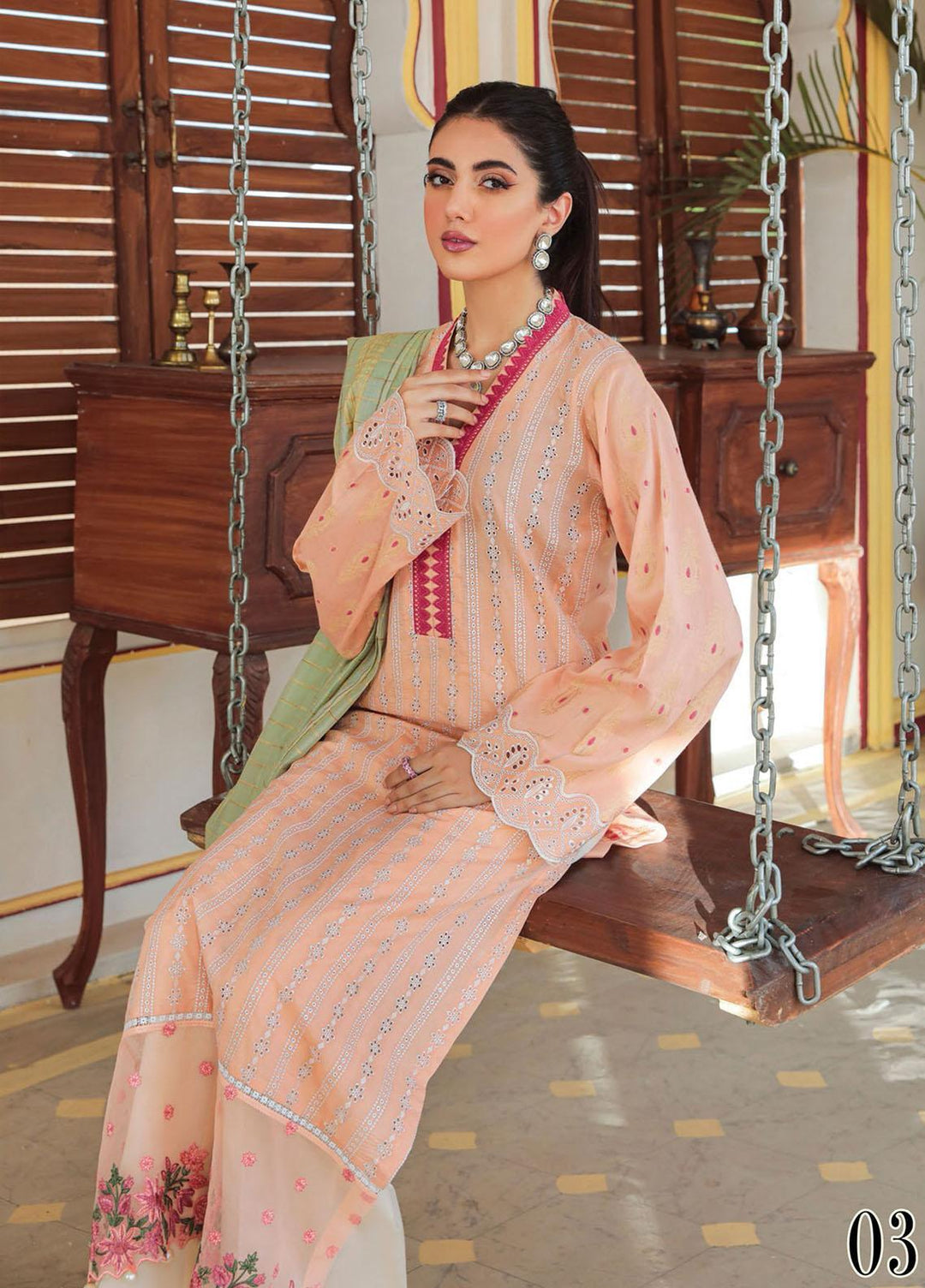 Nissa by RajBari Embroidered Schiffli Suits Unstitched 3 Piece RB22F 03 - Festive Collection
