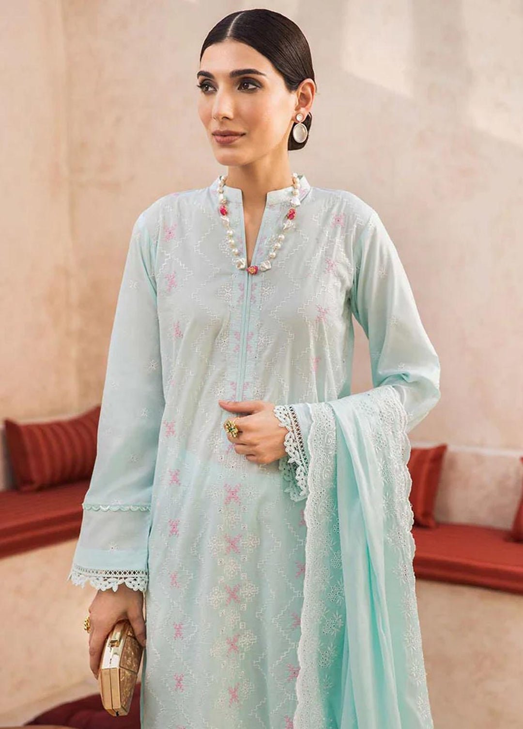 Nissa By RajBari Embroidered Chikankari Schiffli Suits Unstitched 3 Piece RB23NSC D-01 - Summer Collection