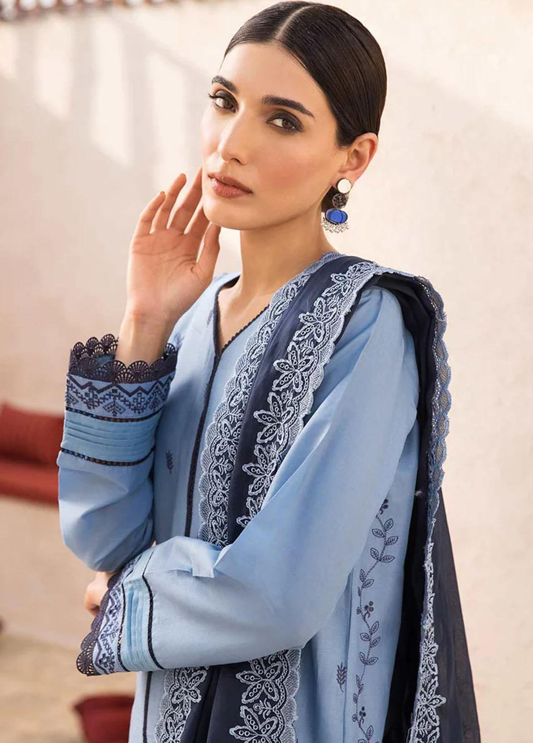 Nissa By RajBari Embroidered Chikankari Schiffli Suits Unstitched 3 Piece RB23NSC D-05 - Summer Collection