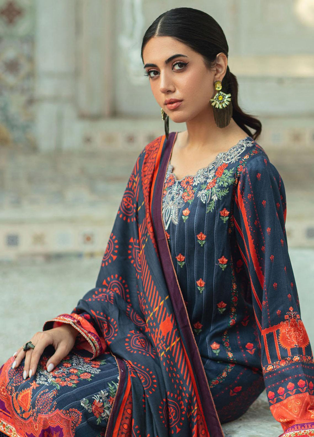 Nissa By RajBari Embroidered Corduroy Suits Unstitched 3 Piece RB23NW 1B - Winter Collection