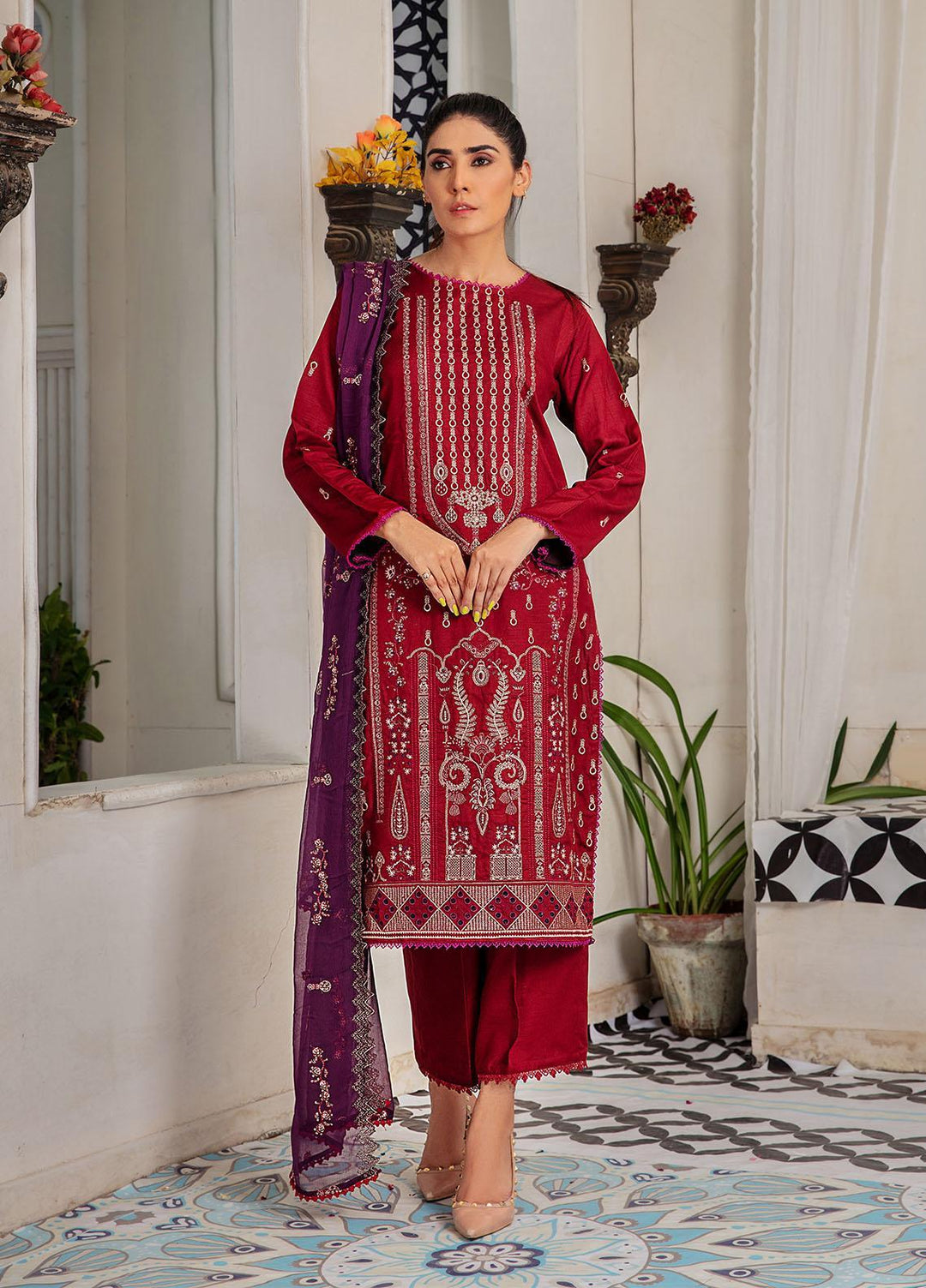 Noir By Humdum Embroidered Linen Suits Unstitched 3 Piece HD22N D-09 - Winter Collection