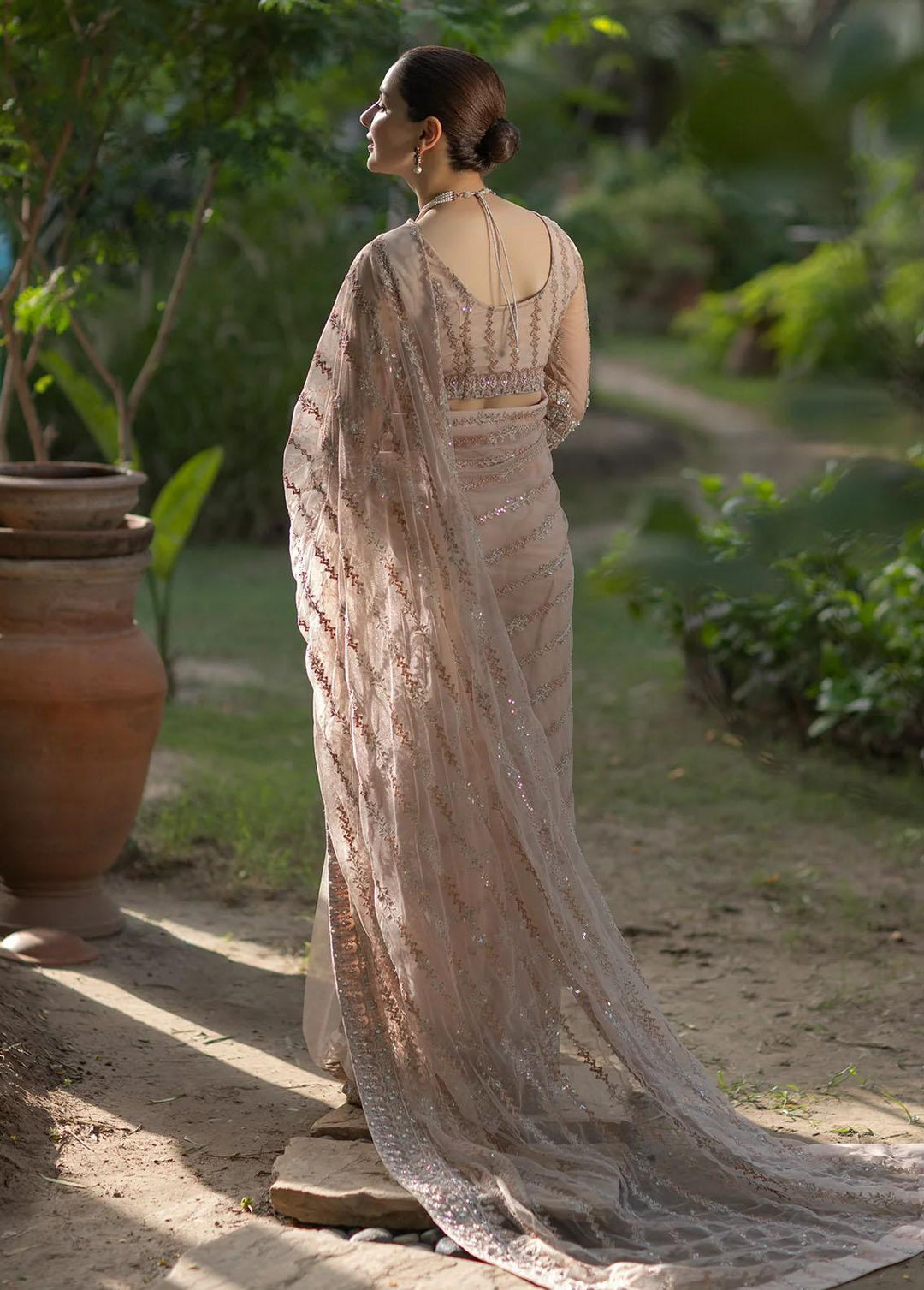 Noor By Azzal Embroidered Net  Unstitched Saree AZZ23N D-04 Derya - Luxury Collection