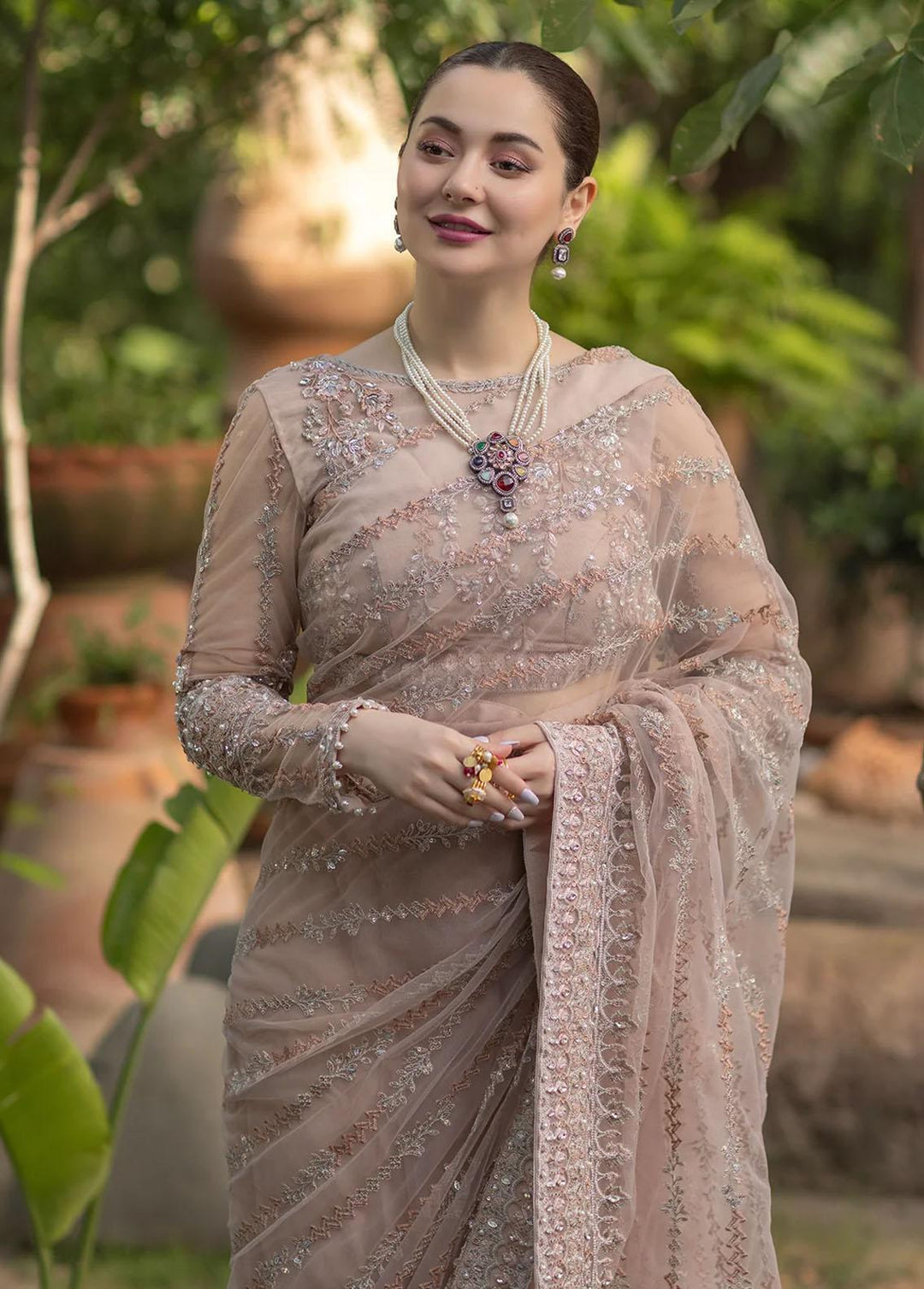 Noor By Azzal Embroidered Net  Unstitched Saree AZZ23N D-04 Derya - Luxury Collection