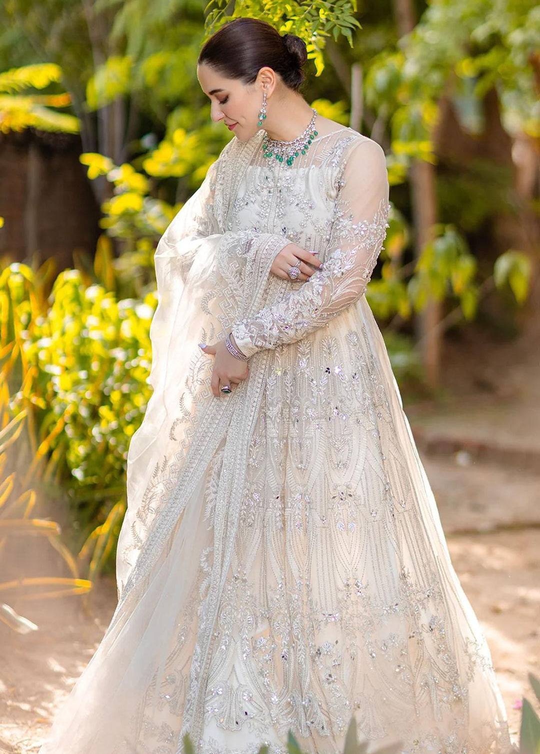 Noor By Azzal Embroidered Net Suits Unstitched 4 Piece AZZ23N D-06 Safed - Luxury Collection