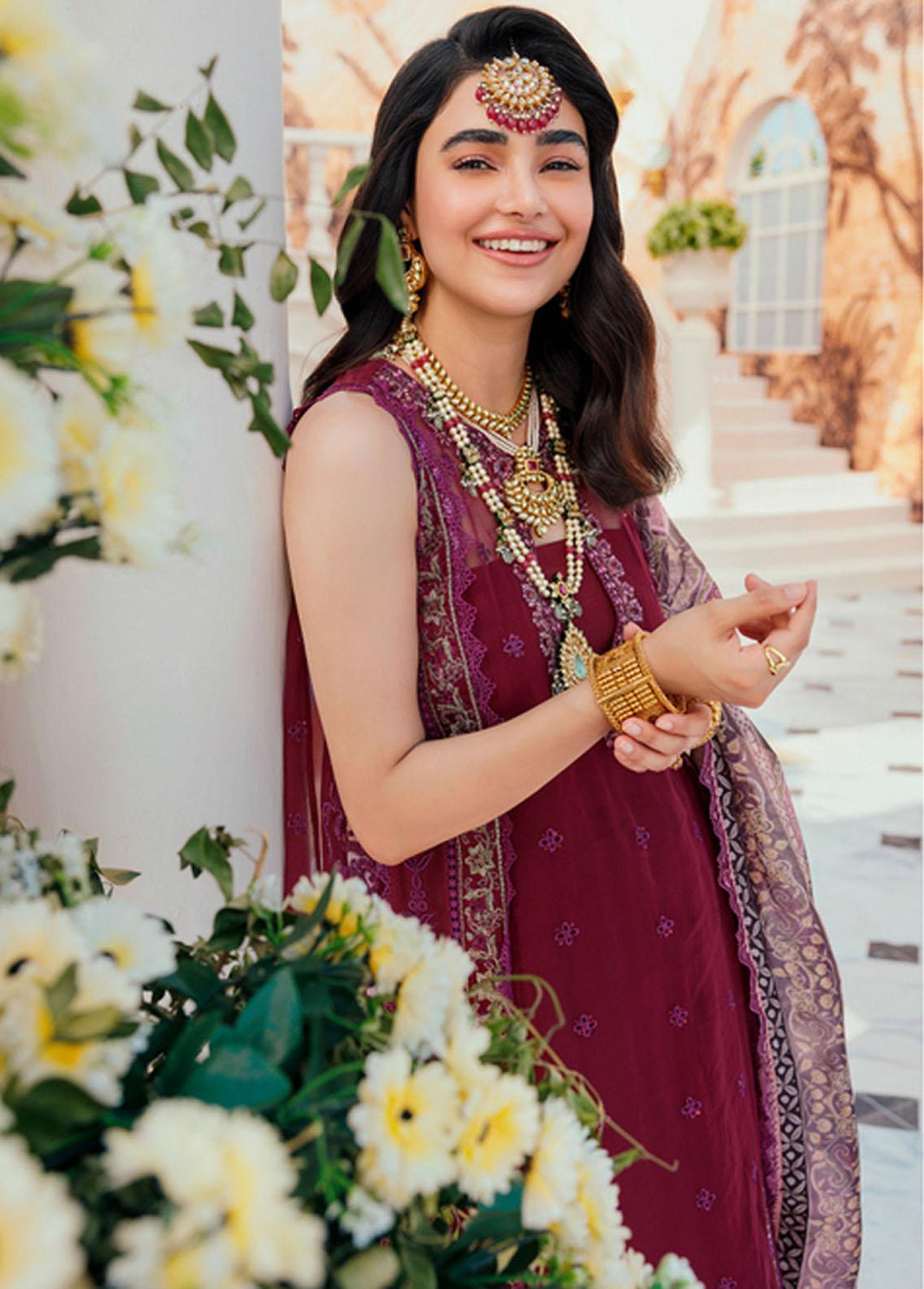 Noor By Saadia Asad Embroidered Chiffon Suits Unstitched 3 Piece NSA22C D6 - Luxury Collection