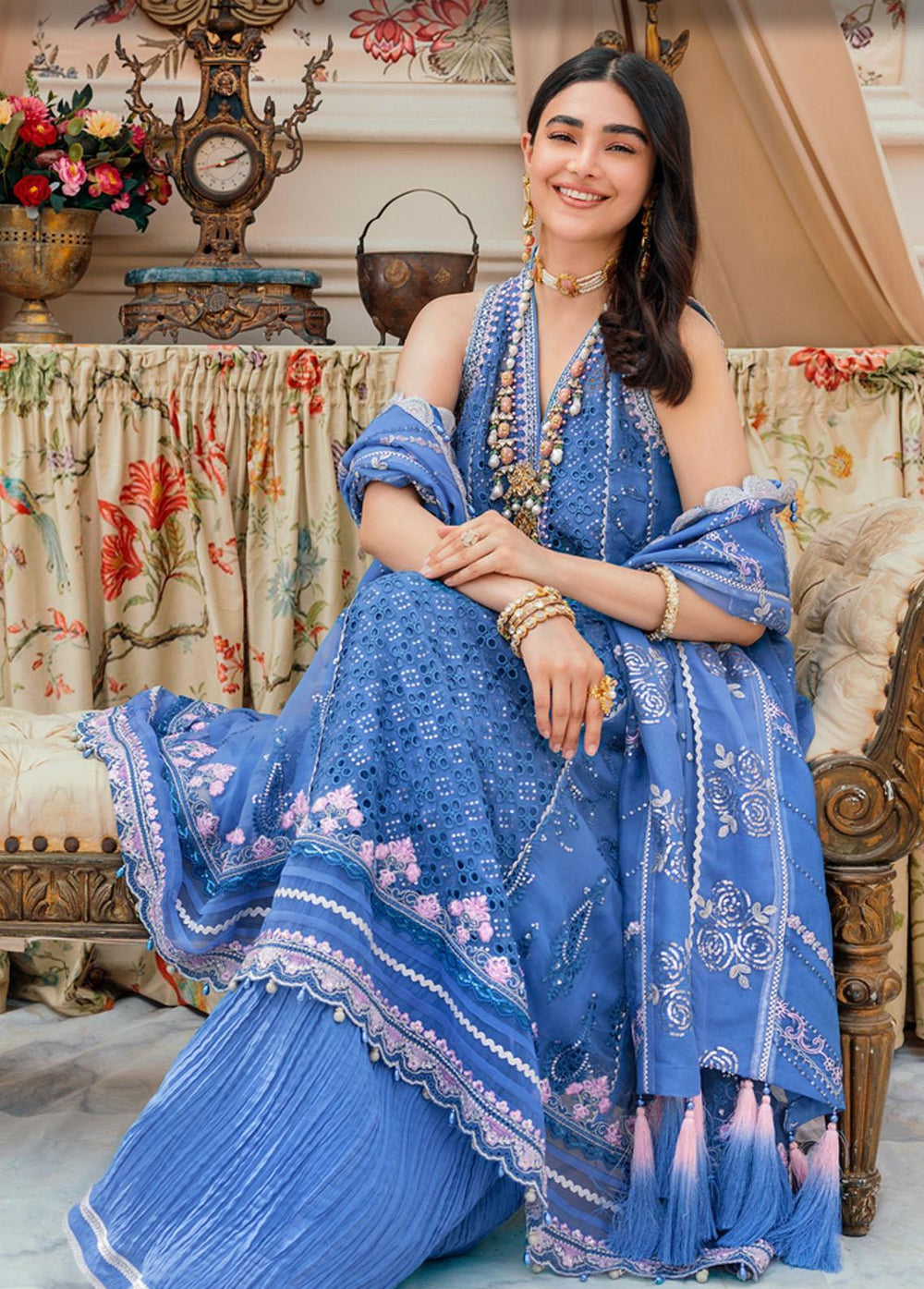 Noor By Saadia Asad Embroidered Chiffon Suits Unstitched 3 Piece NSA22C D7 - Luxury Collection