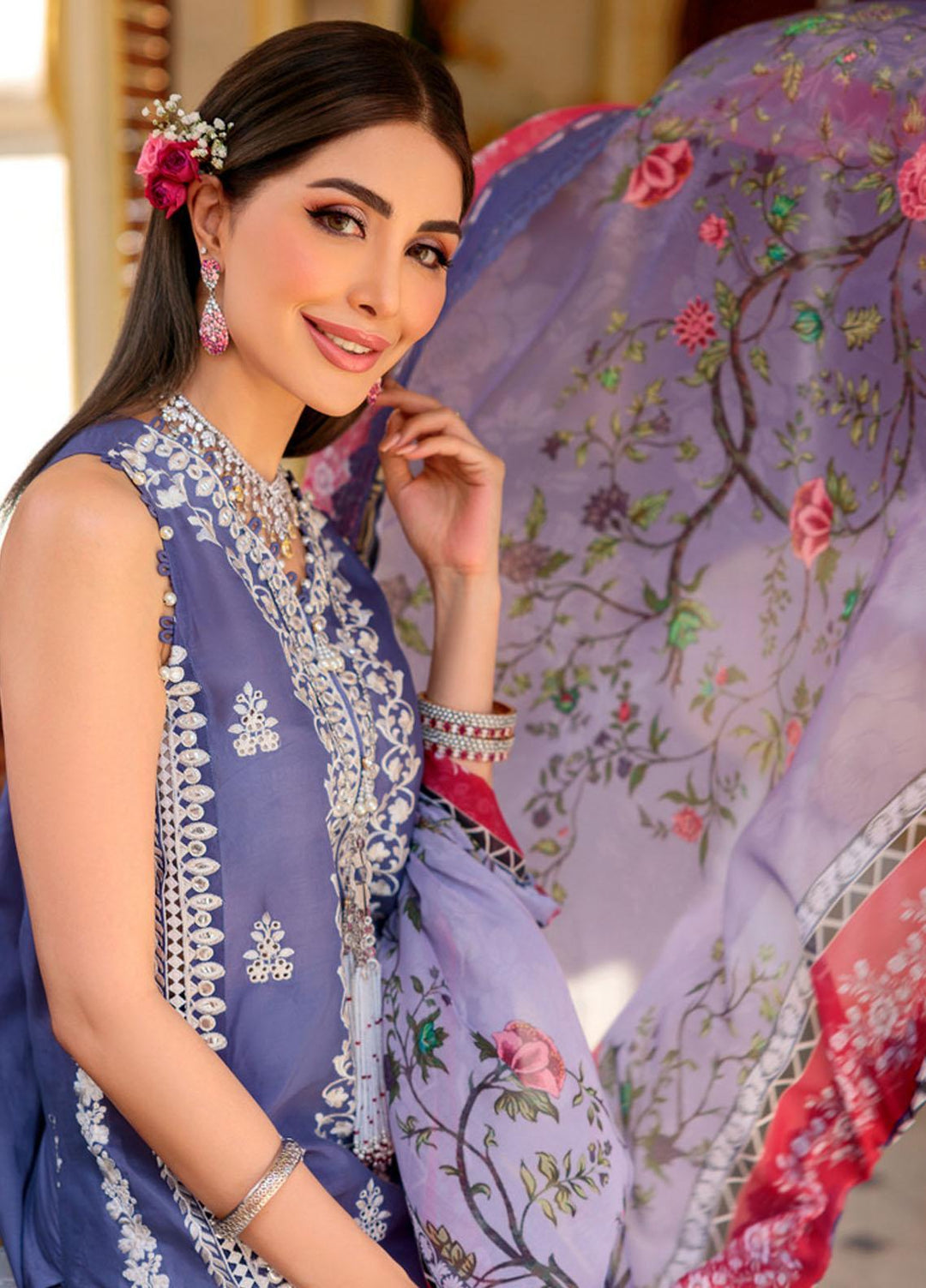 Noor by Saadia Asad Embroidered Lawn Suits Unstitched 3 Piece NSA22E D1A - Eid Collection