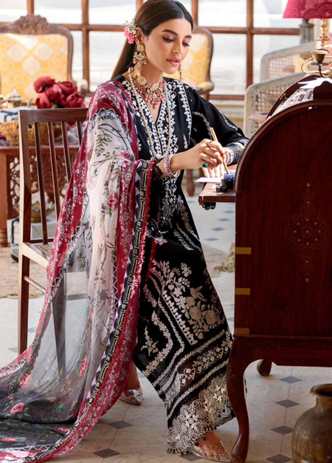 Noor by Saadia Asad Embroidered Lawn Suits Unstitched 3 Piece NSA22E D1B - Eid Collection