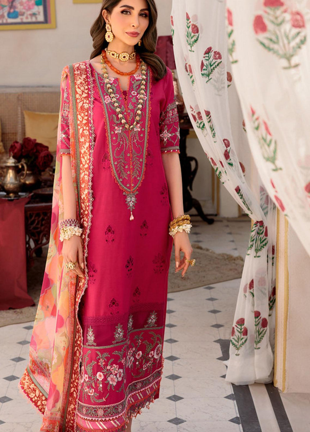 Noor by Saadia Asad Embroidered Lawn Suits Unstitched 3 Piece NSA22E D3A - Eid Collection
