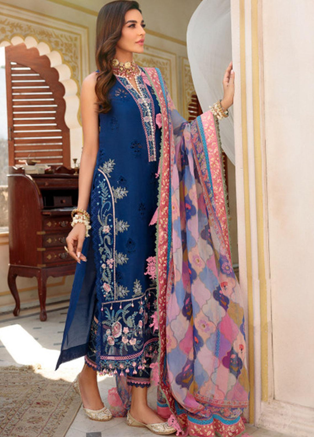 Noor by Saadia Asad Embroidered Lawn Suits Unstitched 3 Piece NSA22E D3B - Eid Collection