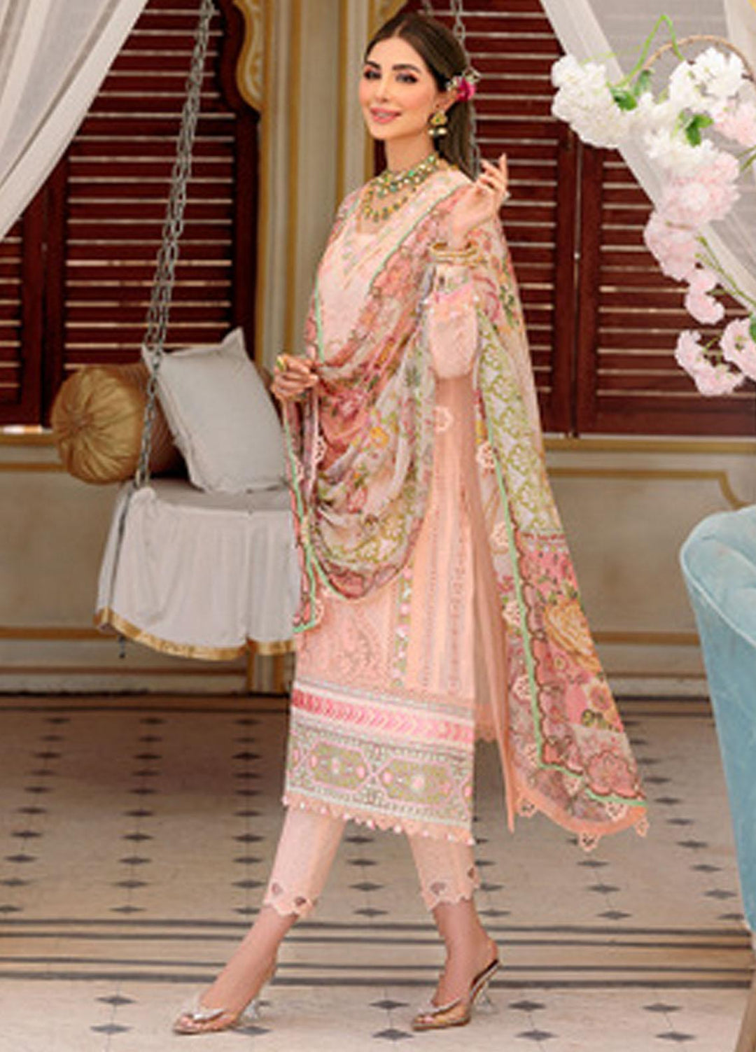Noor by Saadia Asad Embroidered Lawn Suits Unstitched 3 Piece NSA22E D5B - Eid Collection