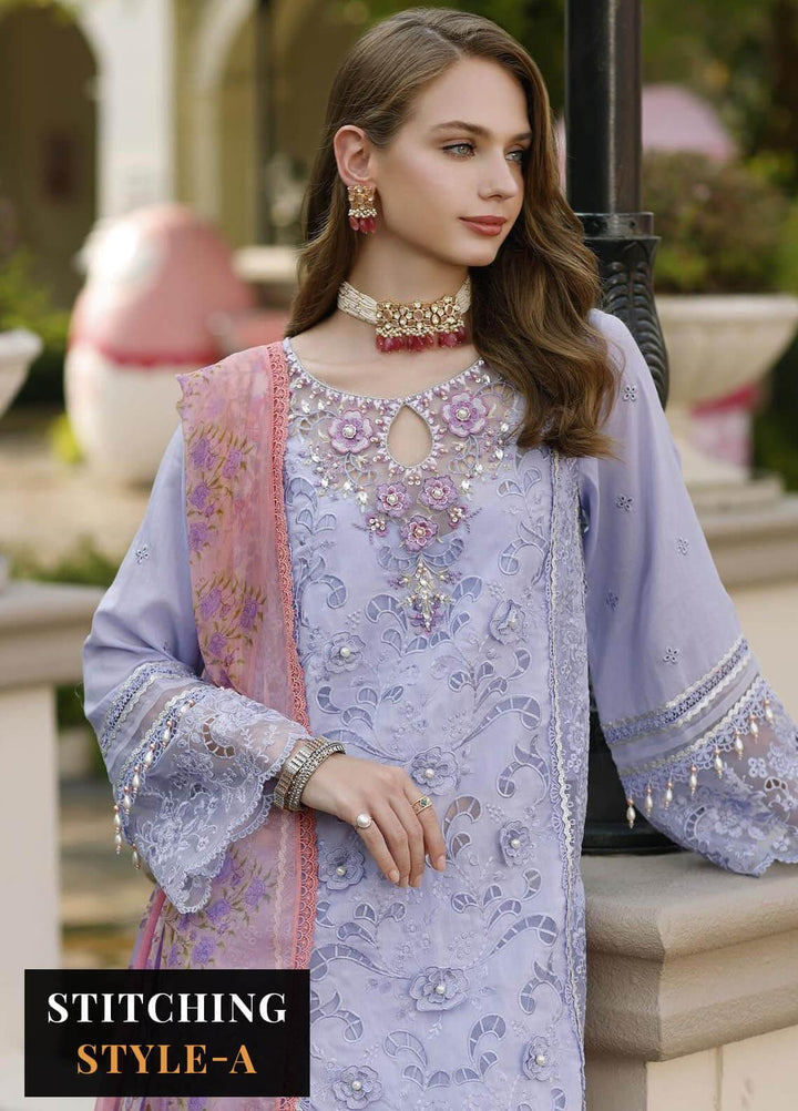 Noor By Saadia Asad Embroidered Lawn Suits Unstitched 3 Piece NSA23ESL D2 Iris - Eid Collection