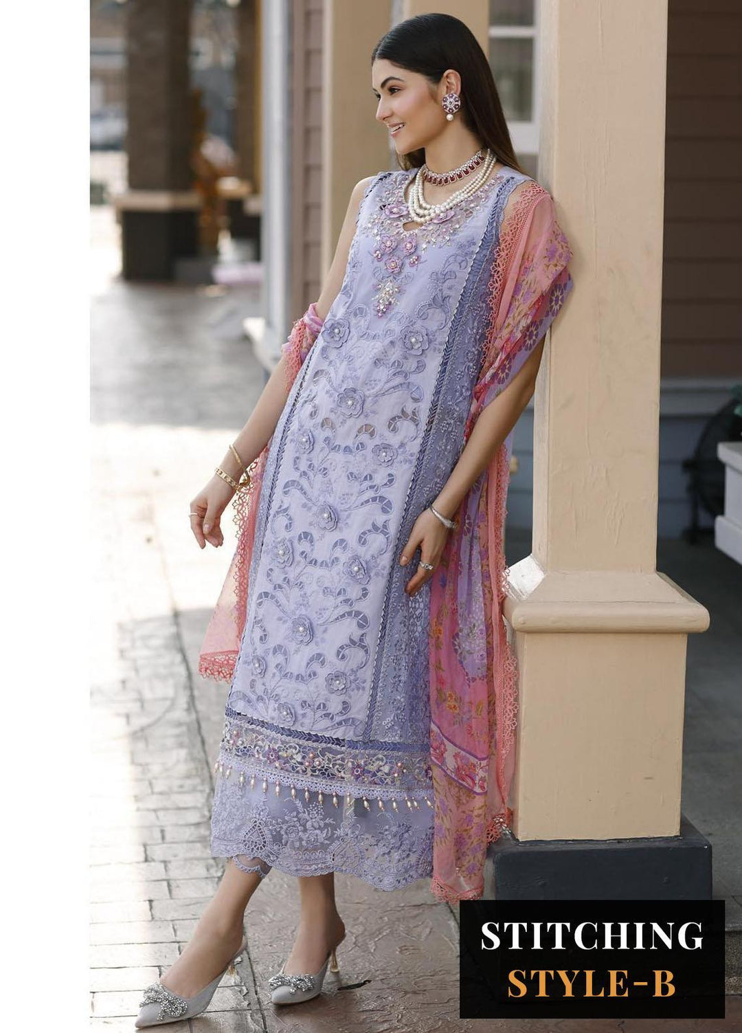 Noor By Saadia Asad Embroidered Lawn Suits Unstitched 3 Piece NSA23ESL D2 Iris - Eid Collection