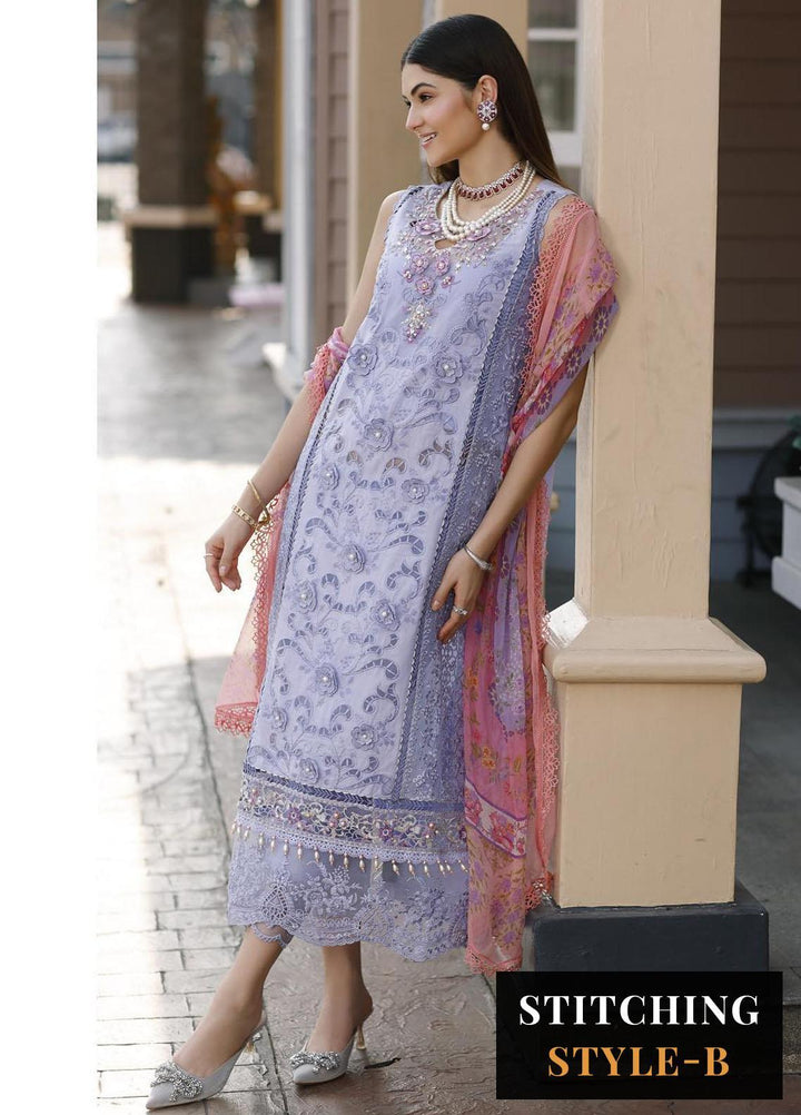 Noor By Saadia Asad Embroidered Lawn Suits Unstitched 3 Piece NSA23ESL D2 Iris - Eid Collection
