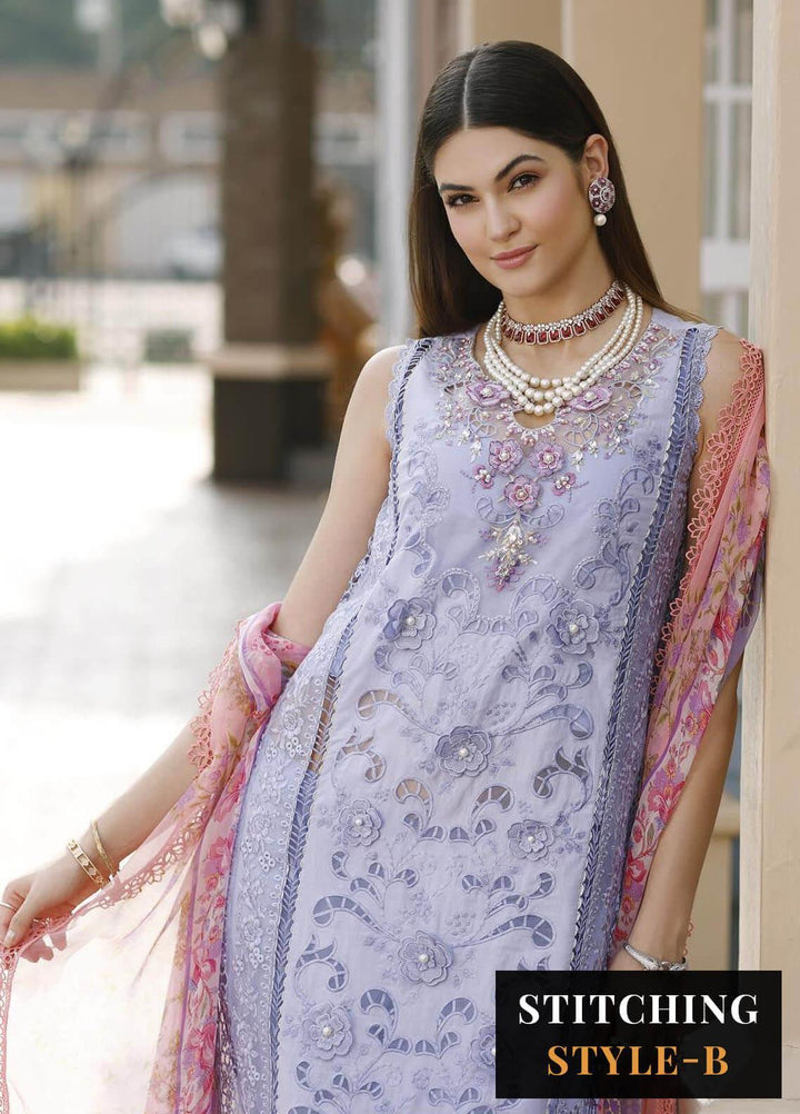 Noor By Saadia Asad Embroidered Lawn Suits Unstitched 3 Piece NSA23ESL D2 Iris - Eid Collection