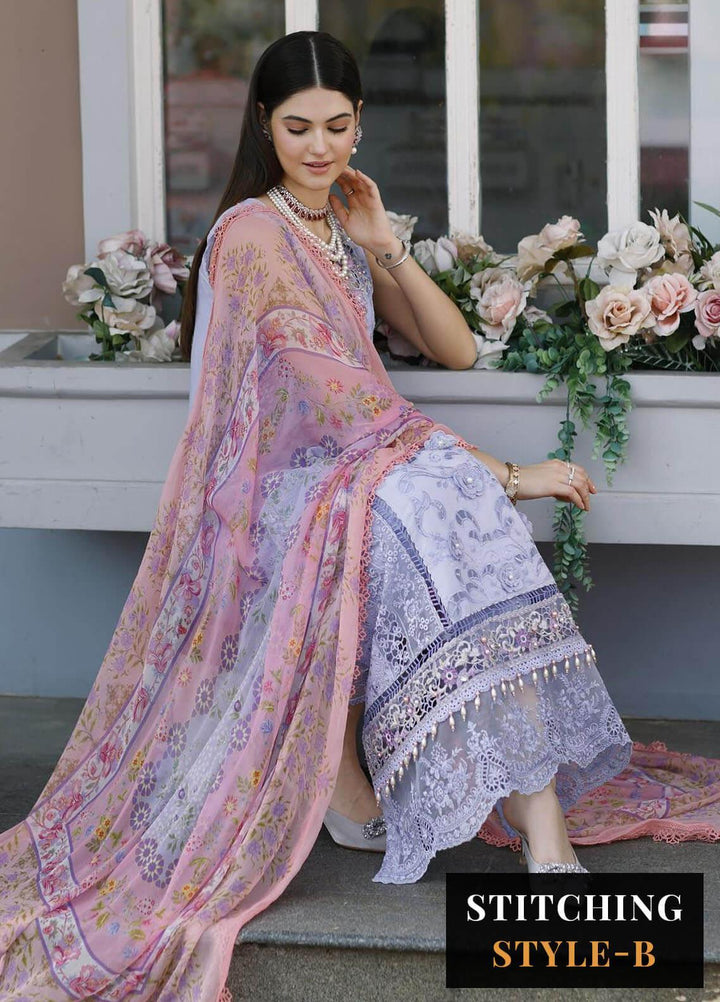 Noor By Saadia Asad Embroidered Lawn Suits Unstitched 3 Piece NSA23ESL D2 Iris - Eid Collection