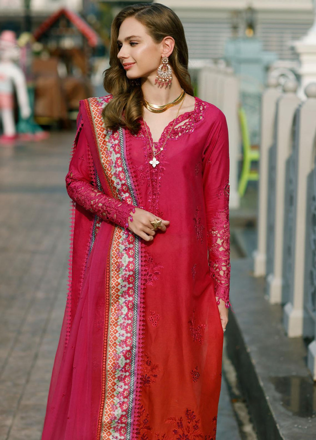 Noor By Saadia Asad Embroidered Lawn Suits Unstitched 3 Piece NSA23ESL D4 Rosa - Eid Collection