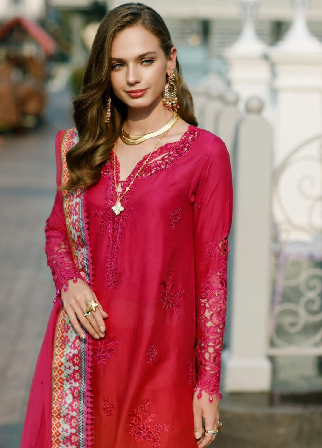 Noor By Saadia Asad Embroidered Lawn Suits Unstitched 3 Piece NSA23ESL D4 Rosa - Eid Collection