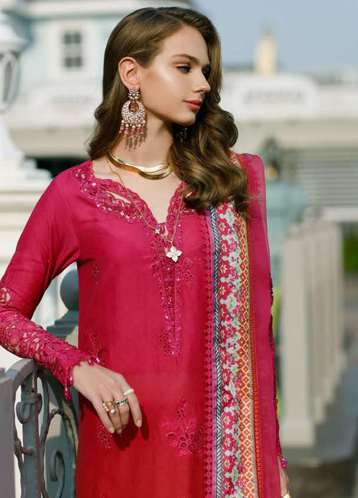 Noor By Saadia Asad Embroidered Lawn Suits Unstitched 3 Piece NSA23ESL D4 Rosa - Eid Collection