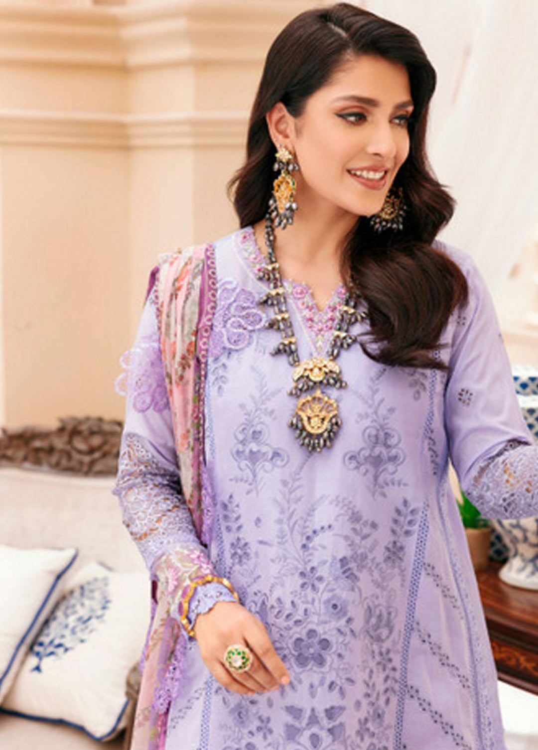 Noor by Saadia Asad Embroidered Lawn Suits Unstitched 3 Piece NSA22L D12 - Eid Collection