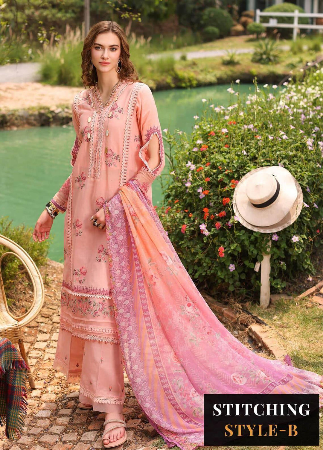 Noor by Saadia Asad Embroidered Lawn Suits Unstitched 3 Piece NSA23EP D6 Nora - Eid Collection