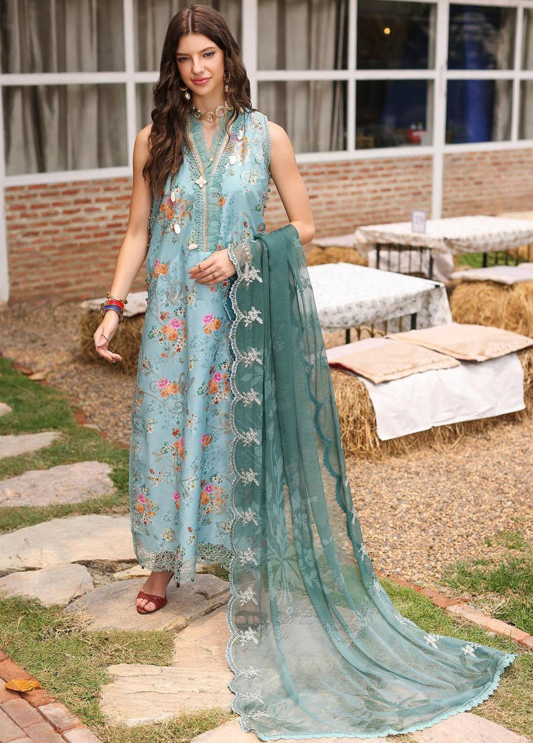 Noor by Saadia Asad Embroidered Lawn Suits Unstitched 3 Piece NSA23EP D7 Alaina - Eid Collection