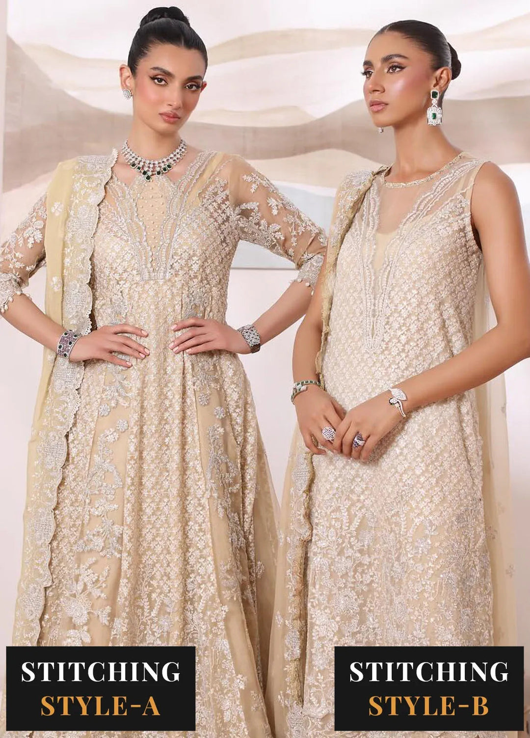 Noor By Saadia Asad Embroidered Chiffon Suit Unstitched 3 Piece NSA24CL D-01 Nura - Formal Collection