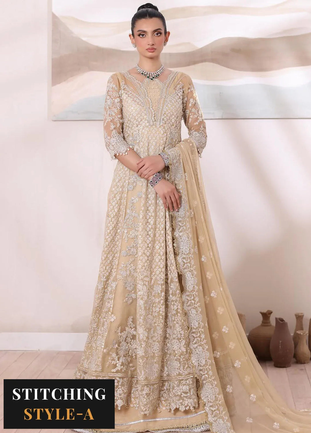 Noor By Saadia Asad Embroidered Chiffon Suit Unstitched 3 Piece NSA24CL D-01 Nura - Formal Collection