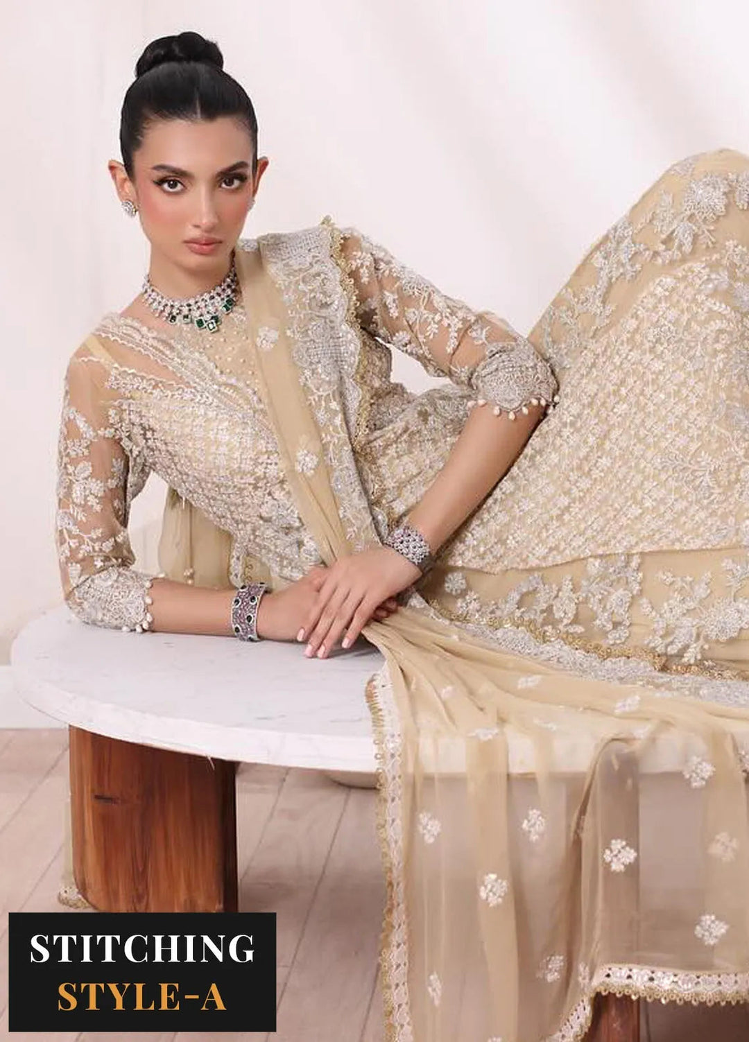 Noor By Saadia Asad Embroidered Chiffon Suit Unstitched 3 Piece NSA24CL D-01 Nura - Formal Collection