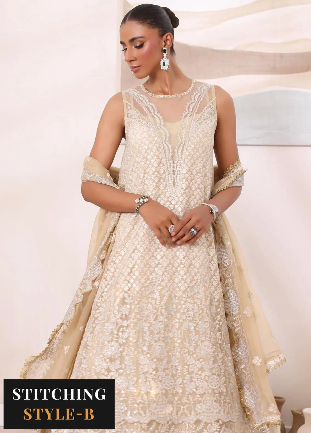 Noor By Saadia Asad Embroidered Chiffon Suit Unstitched 3 Piece NSA24CL D-01 Nura - Formal Collection