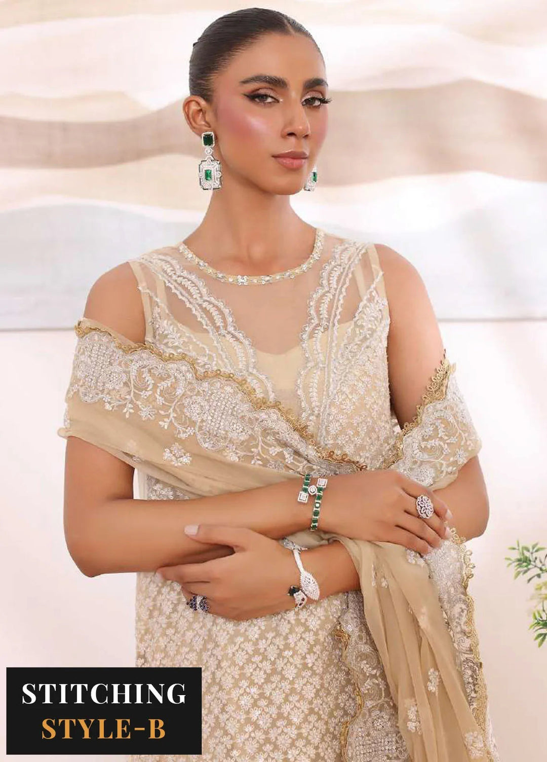 Noor By Saadia Asad Embroidered Chiffon Suit Unstitched 3 Piece NSA24CL D-01 Nura - Formal Collection